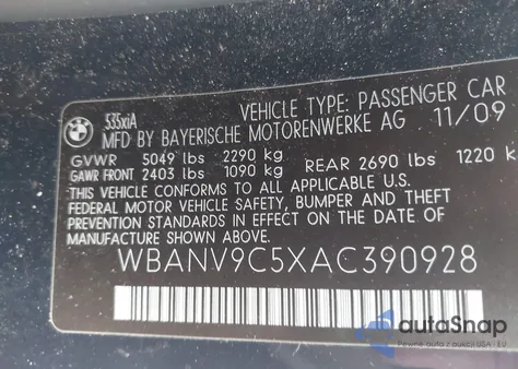 2010 BMW 535I xDrive z USA, uszkodzony, nr VIN WBANV9C5XAC390928